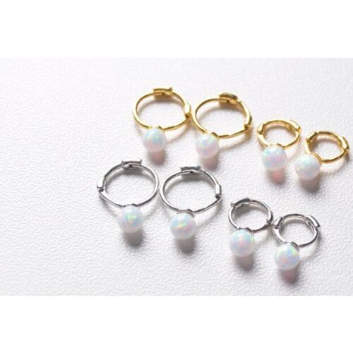 925 Sterling Silver Earring Simple Mini Opal Stone Round Ear Ring Colored Zircon Ear Bone Sweet Cute Trend Wild Girl Ear Jewelry