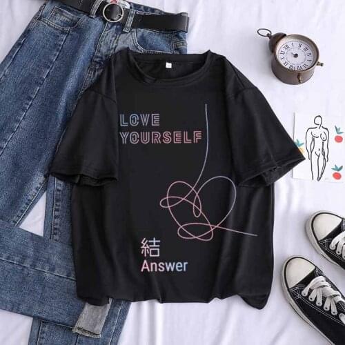 Bangtan boys loose T-shirt Harajuku summer 2021 love yourself female fashion short-sleeved casual retro top tee cheap cloth girl