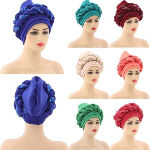 Latest Shinning Sequins Turban Cap For Women Ready Female Head Wraps African Auto Geles Aso Oke Headtie Already Made Headties