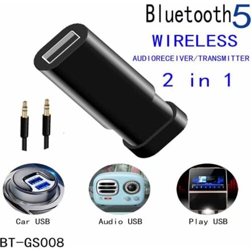 USB Bluetooth 5.0 Transmitter Receiver Wireless USB Audio Adapter 2-in-1 Adapter Dongle 3.5mm AUX for TV PC Headphones Car Video