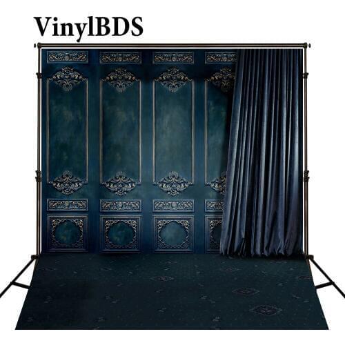 VinylBDS Vintage Indoor Wedding Photography Background Dark Gorgeous Blue Wall Backdrop Curtain Wedding Backdrop for Photocall