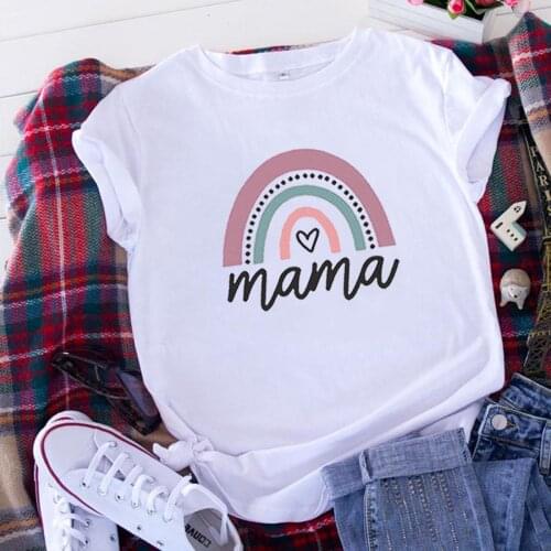Rainbow MAMA Letter Print T Shirt Women Short Sleeve O Neck Loose Tshirt 2020 Summer Women Tee Tee Shirt Femme Camisetas Mujer