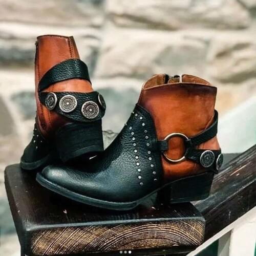 Women mid heels pumps ankle boots gladiator vintage PU leather booties plus size shoes zapatos de hombres personlizar D1879