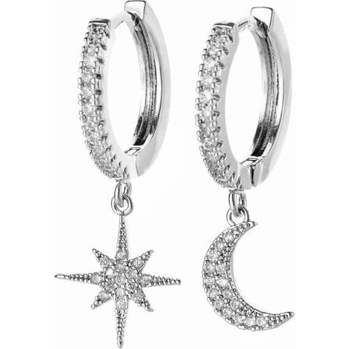 Fashion Star Moon Piercing Stud Earring For Women Girls Party Wedding Jewelry Pendientes Accessories eh985