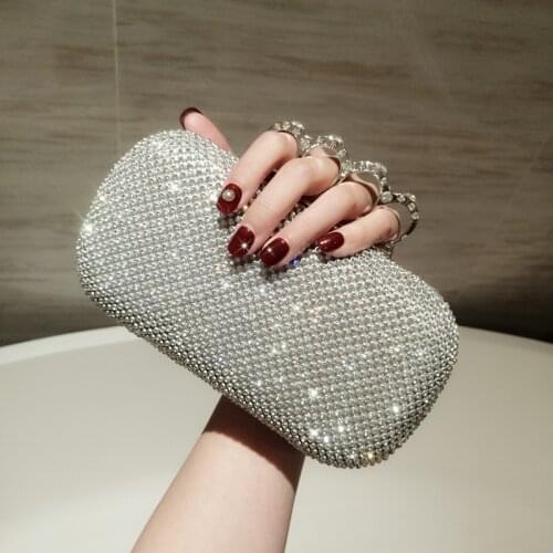 Fashion Summer Women Day Clutch Party Wedding Ladiese Crystal Evening Bags Silver Color Chain Shoulder Purse