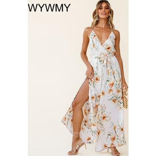 WYWMY Summer Beach Style Floral Jumpsuits For Women 2021 New Casual Sexy Spaghetti Strap Split Flare Pants Ladies Loose Jumpsuit
