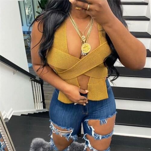 2021 Women Sexy Outwear Casual Corset Tees 2021 Summer Crop Top Lace Up Knitted Bandage Tank Top Young Street Clothes