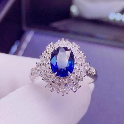H530 Blue Sapphire Ring 1.65ct Real Pure 18 K Natural Unheat Royal Blue Sapphire Gemstone Diamonds Stone Female Ring