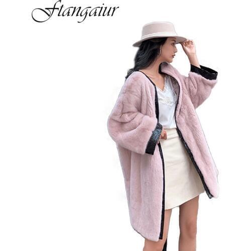 Ftangaiur 2019 Winter Import Velvet Mink Fur Coat Slim Full Sleeve Solid Natural Fur Coats Womens Medium Real Mink Fur Coats