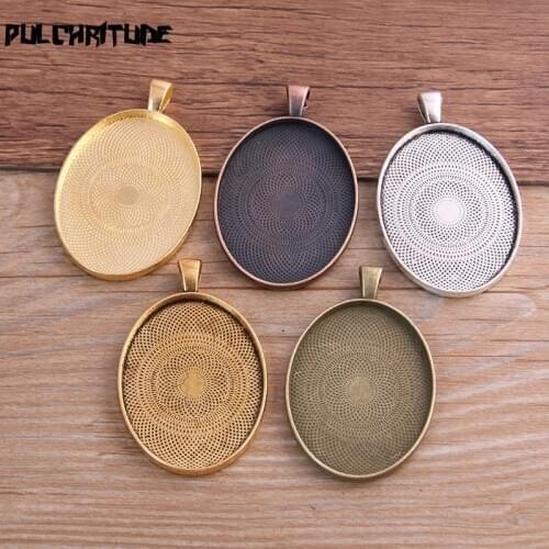 2pcs 30*40mm Inner Size Five Color Metal Alloy Simple Oval Cabochon Pendant Setting Jewelry Findings