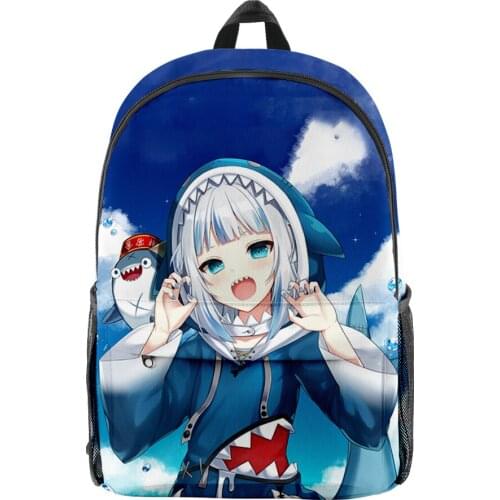 2021 Gawr Gura Shark 3D Merch Fashion Oxford Cloth Shoulder Backpack Printed Multi Zipper Pack Casual Girls Student School Bag