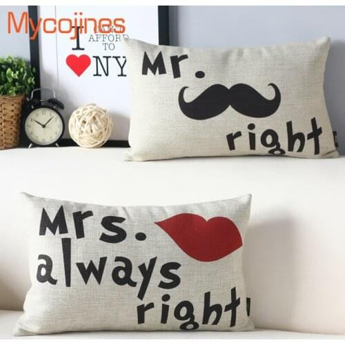 50*30 Cushion Cover Couple Lover Mr Right Mrs Always right Home Wedding Gift Throw Pillows Home Car-covers Waist Pillowcase