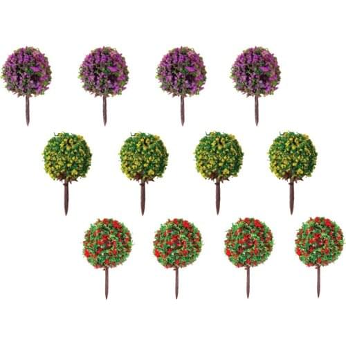 60pcs Mixed Flower Model Train Trees Ball Shaped Scenery Landscape 1/100 Scale for Railway Road Kids Toy
