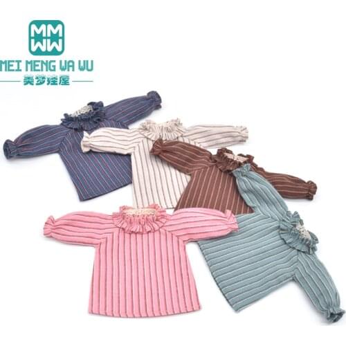 Fits 28-30cm blyth Azone 1/6 doll clothes accessories Fashion striped dress, high heels Girls gift