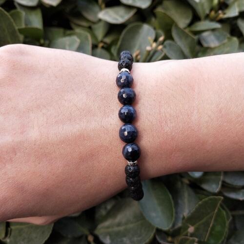 Lii Ji Natural Stone Blue Sapphire Lava 925 Sterling Silver Bracelet For Women Man Jewelry Dropshipping