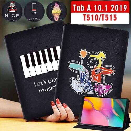 Tablet Case for Samsung Galaxy Tab A 10.1 Inch 2019 T510/T515 Printed Pattern Tablet Holder Leather Case + Free Stylus