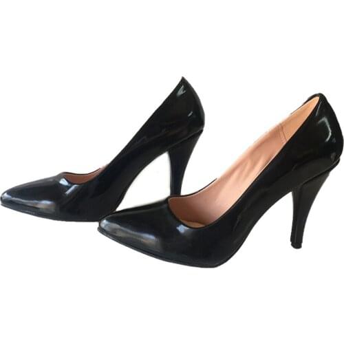 Black Classic Stiletto Japanned Leather Thin Heels Shoes