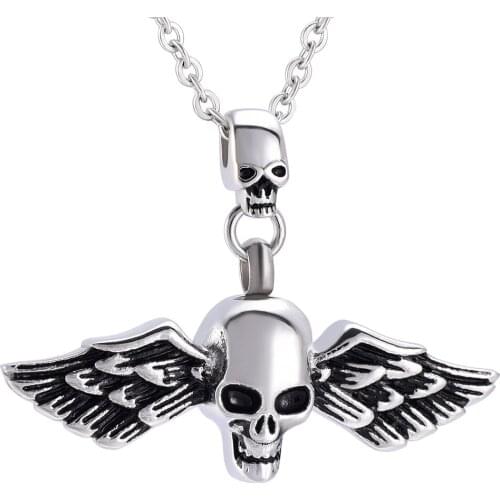 K11751 Stylish Wing Skull Cremation Jewelry for Ashes Pendant Stainless Steel Holder Urns Keepsake Memorial Funeral Necklace