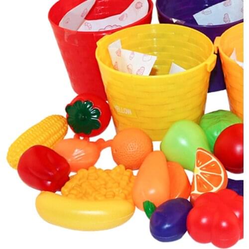 Kids Pretend Role Play Cognitive Toy- 25PCS Fruits & Vegetables & 5 Baskets