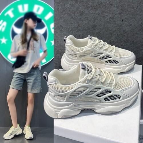 Summer Fashion Platform Sneakers, Korean Style Casual Sports Shoes for Women, Clunky Sneaker with Breathable Mesh (Rubber Sole)