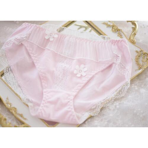 2018 New Arrival 100% Real Photo M L XL Cute Lolita Kawaii Princess Ruffles Flower Appliques Cotton Panties Knicker Brief WP405
