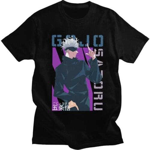 Fashion Jujutsu Kaisen Satoru Gojou Tshirts Men Short Sleeve Streetwear T Shirt Cool Anime T-shirts Slim Fit Pure Cotton Tee Top