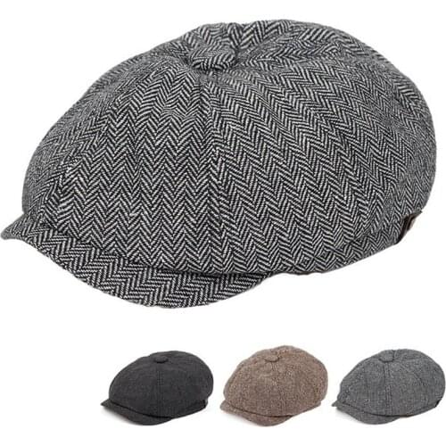 Fashion Newsboy Hat Octagonal Hats for Men Mens Flat Top Hat Ivy Gatsby Driving Cap Autumn Winter Plaid Hat