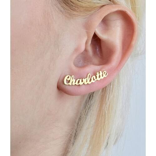 MODAGIRL Custom Name Hand-written Gold Letter Chailatte Star Asymmetry Earrings Stainless Steel Earrings for Women
