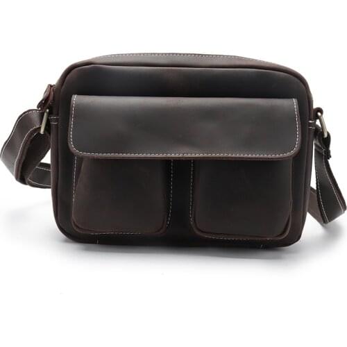 Genuine leather mens bag retro crazy horse leather mens shoulder bag top layer cowhide casual messenger bag real cow skin