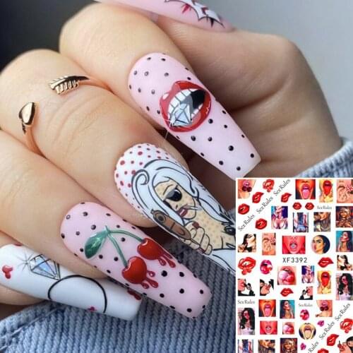 Sexy Red Lips Nail Art Stickers Bikini Beauty Decals Adhesive Sliders Manicure Wraps Acrylic Graffiti Nails Design