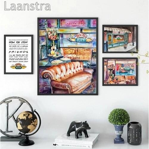 Central Perk Watercolor Canvas Picture Friends Tv Show Wall Art Poster Couch Restaurant Print Painting Living Room Home Decor