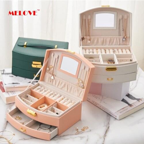 2021 New 2-Layer Velvet Jewelry Box Necklaces Earrings Rings European Large Space Jewelry Storage Box For Women With Lock