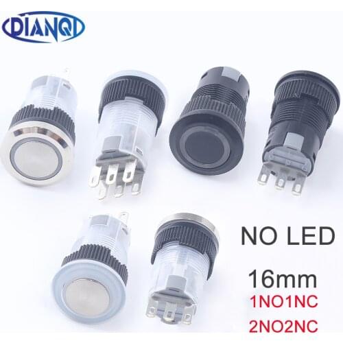 New 16mm No Led Metal Push Button Switch Plastic Latching On Off Switches Self-Reset Black For PC Power Button 1NO1NC 2NO2NC