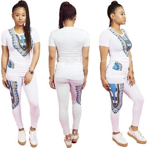 2019 Autumn Women Clothes Plus size two piece set Print top Short Sleeve Tops Pants Fashion Pattern Tights suit