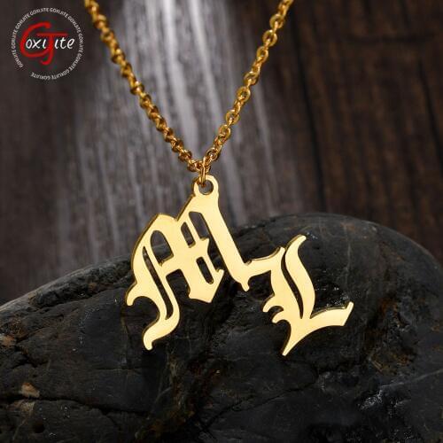 Goxijite Custom 2 Letters Name Necklace For Women Stainless Steel Gold Old English Initial Name Necklaces Jewellry Gift