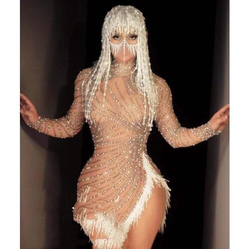 Printed Rhinestones Fringed Short DressLatin Dresses Women Stage Performance Costumes Pole Dance Clothing Rave Outfits XS1287