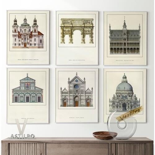 Classical Famous Architecture Poster Graphic Design Art Prints Wall Picture Church Porch Canvas Painting Office Cafe Home Decor