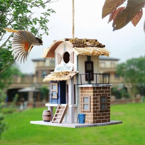 Bird house Bird nest villa Handmade wood Creative and cute Home outdoor decorations Forest Park Wild bird house protection WF