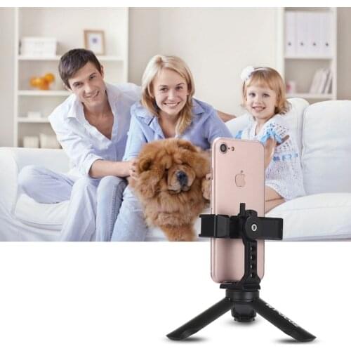 PULUZ Folding Plastic Tripod + Horizontal / Vertical Shooting Metal Clamp with Cold Shoe for Smartphones