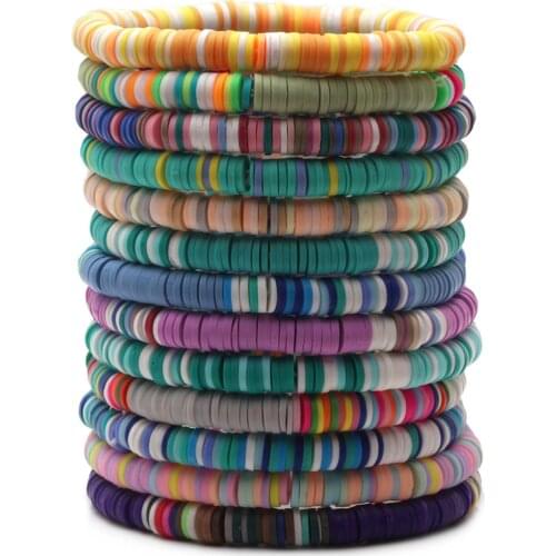 Boho Multicolored 6mm Polymer Clay Heishi Beads Stretch Bracelet 2021 Recyclable African Beads Summer Beach Surf Jewelry Gift