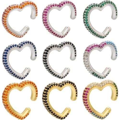 ZHUKOU 1piece 2020 CZ heart Crystal Ear Cuff Earring Fake piercing clips on earrings for women gold/silver color ear Clip VE132
