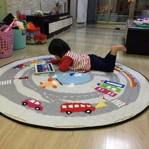 Nordic Eroupean Ins Hot Cotton Small Car Mats Containing Trojan Toys Children Play Climbing Pad for Kids 1.5m Diameter