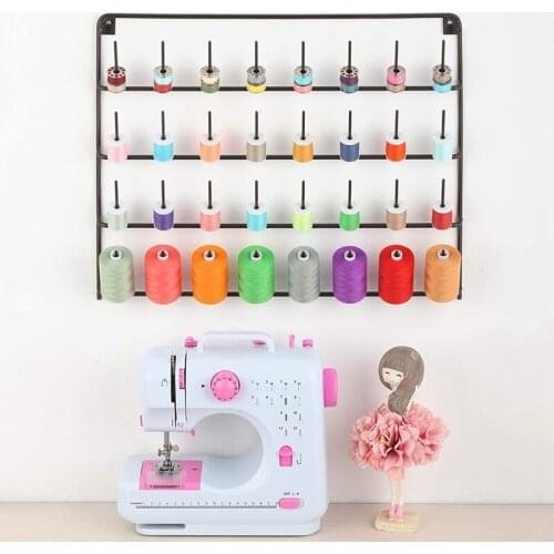 32 Spools Sewing Thread Rack 2 Pack Wall Mounted Metal Sewing Thread Holder Organizer Storage with Hanging Hooks
