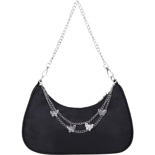 Fashion Women PU Leather Small Shoulder Underarm Bag Ladies Vintage Butterfly Chain Pure Color Zipper Mini Purse Handbag