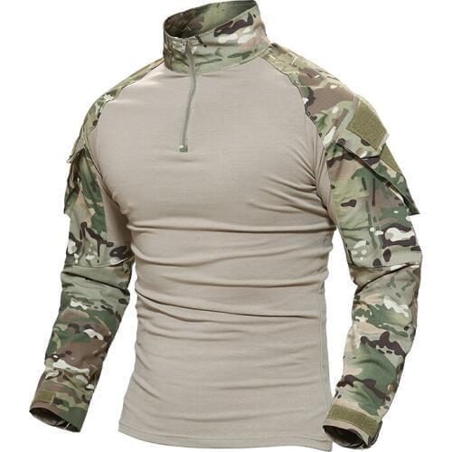 Outdoor Hunting CS Shooting Tactical Camouflage Shirt With Elbow Pad Men Training Paintball Army Combat Long Sleeve T-Shirts