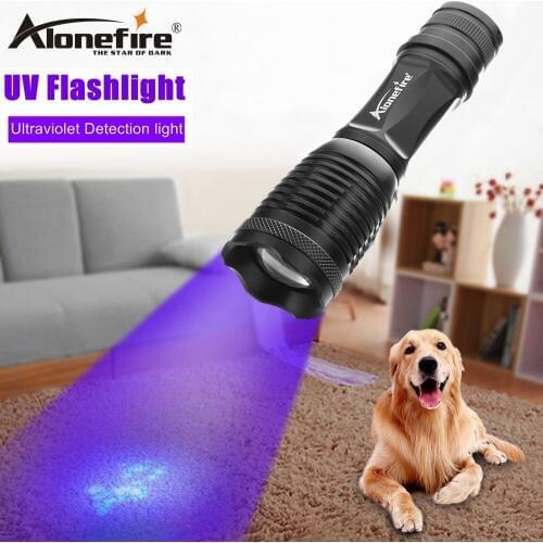 AloneFire High power Zoom UV Light Ultraviol Flashlight 395nm Travel safety Cat Dog pet urine Detection Torch Lamp 18650 battery