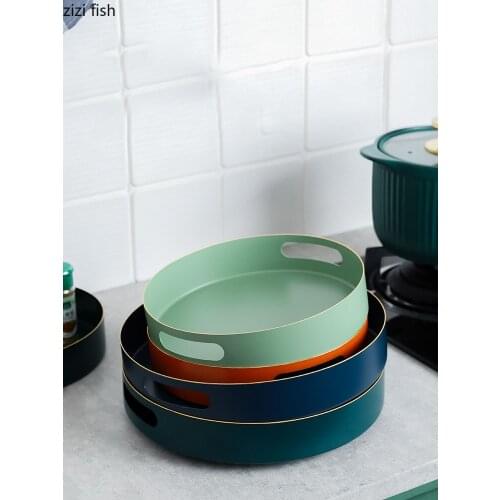 Rotatable Metal Storage Tray Round Decorative Trays Seasoning Jar Sauce Bottle Organizer Kitchen Supplies Minimalist Shelf