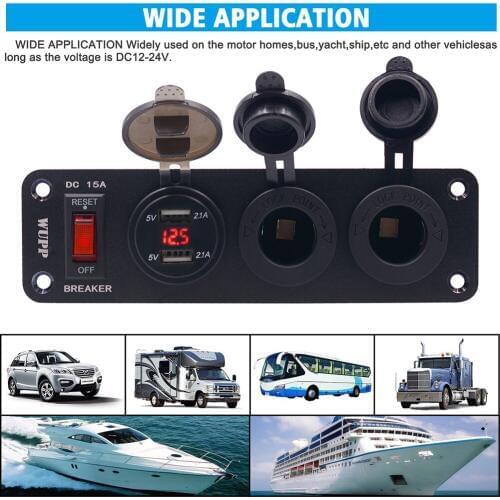 Auto Cigarette Lighter USB Charger 4-In-1 Digital Voltmeter Power Outlet Dual USB Adapter Power Failure Protection Switch Socket