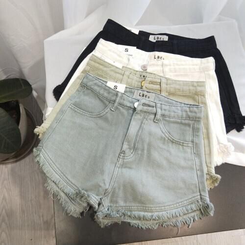 2020 Spring And Summer New Wild Thin Solid Color Casual Wide-Leg Denim Shorts Retro High-Waisted Burrs Fringe Denim Shorts Women