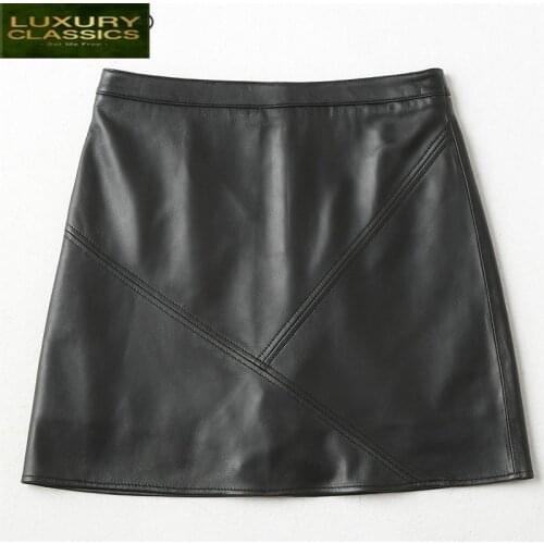 Womens Genuine Leather Skirts Black Real Sheepskin Mini Skirt Spring Autumn Short Skirt Faldas Mujer Moda 2021 LWL1594